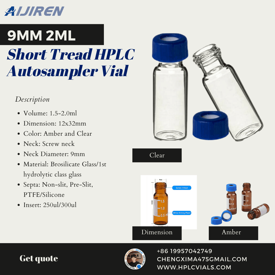 9mm 2ml Short Tread HPLC Autosampler Vial